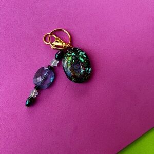 Beaded Keychain with Gold Accent